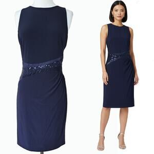 Lauren RALPH LAURN Navy Jersey Sequin Sleeveless Sheath Party Dress SIze 12